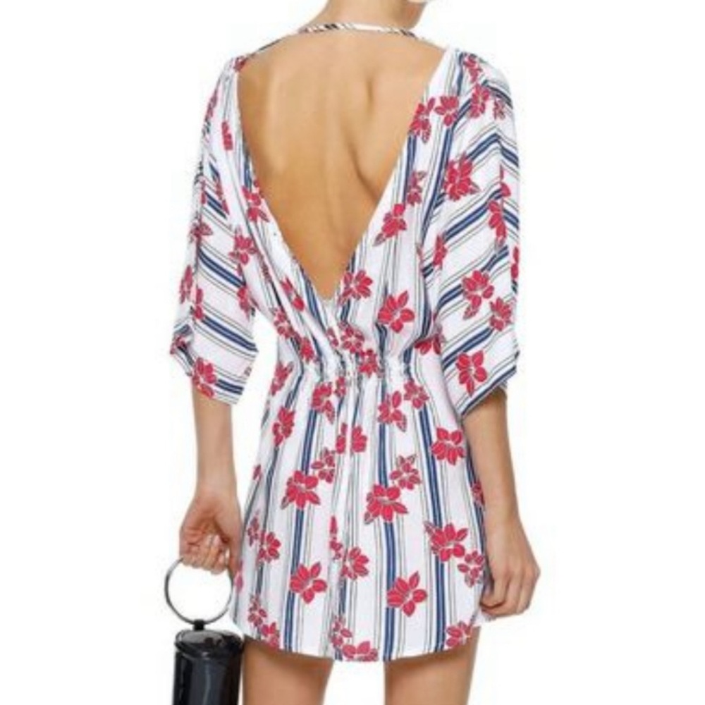Onia Alessandra Poplin Nautical Red Flower Print Babydoll Swimsuit Cover Up L/XL
